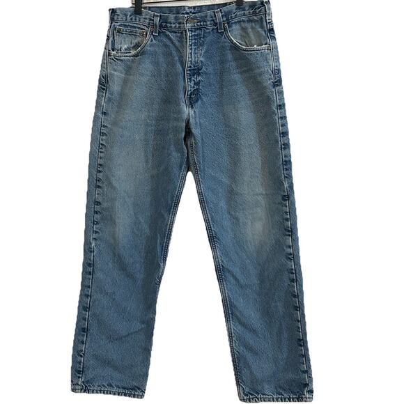 Carhartt Jeans Men 36x32 Flannel Lined B172 DST Relaxed Fit Work Distressed Worn - Picture 1 of 16